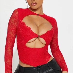 Fashion Nova Bold Red Lace Cutout Blouse